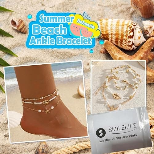 Smilelife Seashell Ankle Bracelets for Women Starfish Bracelets Layered Boho Puka Shell Anklet Cowrie Shell Bracelets Hawaiian Summer Beach Foot Chain Jewelry thumbnail 6