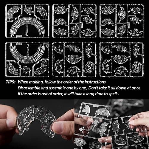 3D Crystal Puzzle, 3D Saturn Puzzle DIY Assembly Brain Teaser with Light-Up Wood Base, Plastic Crystal Fun Model Toy Gift Decoration for Adults Age 14 and Up, 40 Pieces, Grey thumbnail 6