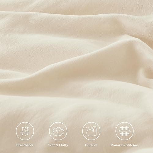 Andency Beige Full Size Comforter Set, 3 Pieces Farmhouse Shabby Chic Ruffle Comforter Set, Soft Lightweight Fluffy All Season Microfiber Bedding Comforter Set for Kids, Girls, Women thumbnail 8