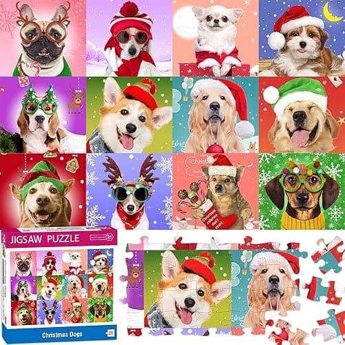 Puzzles for Kids Ages 4-6 6-8 8-10, Christmas Dogs 100 Piece Puzzles for Kids, Christmas Puzzle Jigsaw Puzzles for Adults Kids Puzzles 4-6 5-8, Xmas Gifts Christmas Stocking Stuffers for Boys Girls - Image 1
