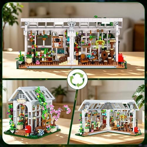 HOGOKIDS Juego de construcción de casa de flores con LED, bloques de construcción de invernadero, plantas y animales, creativo STEM juguete de construcción, regalo de cumpleaños para niñas a partir de thumbnail 7