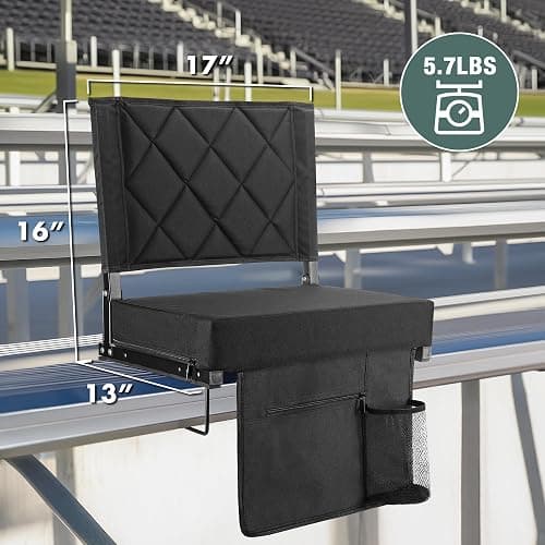 VILLEY Stadium Seats for Bleacher with Back Support, Folding Stadium Seat Cushion, Portable Bleacher Chair, Stadium Chair for Sports Events, Black thumbnail 5