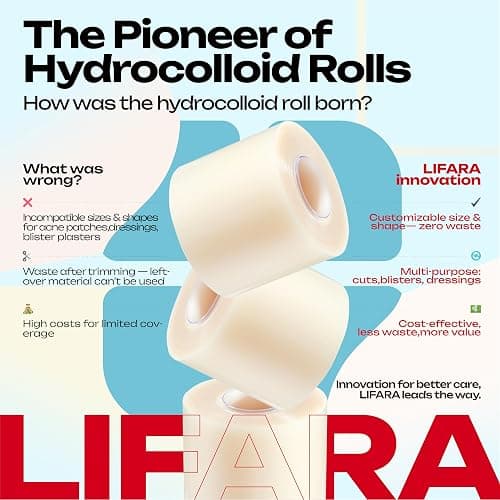 LIFARA Hydrocolloid Roll for Wound Care - Cut-to-Size, Hydrocolloid Patch Bandages with Self-Adhesive, Ultra Absorbent & Waterproof, First Aid Kit Essential (11.8mil/ 0.3mm Thickness, 2in*16ft) thumbnail 2