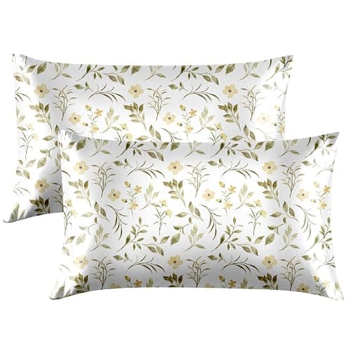 EXQ Home Satin Pillowcase for Hair and Skin Queen - Printed Yellow Sprig | Satin Pillow Cases Set of 2 with Envelope Closure, Gifts for Women Men - Image 1