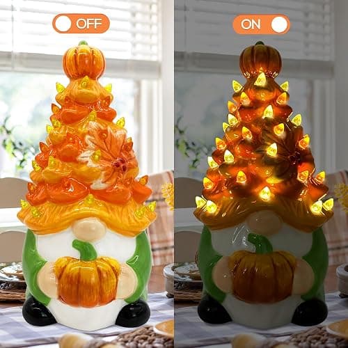 Hexagram Fall Decorations for Home, Fall Gnomes Ceramic Tree Decor | Green Gnome Pumpkin Table Decor, Ceramic Tree Centerpieces Decorations Indoor thumbnail 4