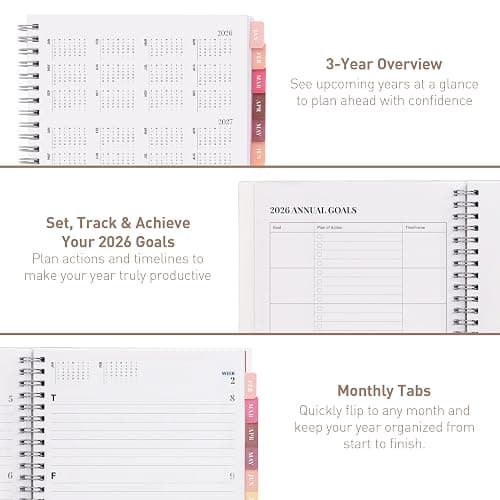 Rileys 2026 Planner, Agenda Planner With Weekly And Monthly View, Daily Agenda Book And Yearly Planners Calendar Book, Spiral Bound With Tabs, Notes, Goals And Holidays (Blue, 8 x 6 in) thumbnail 3