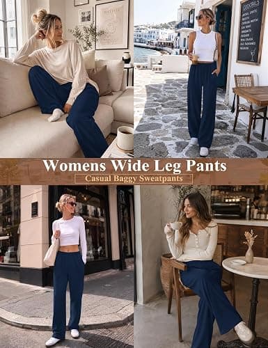 LOMON Women Wide Leg Sweatpants Baggy Lounge Sweat Pant Fall Spring Clothes | Teen Girl Inner Drawstring Track Joggers Sweatpant Fashion Comfy Outfits with Pockets thumbnail 5