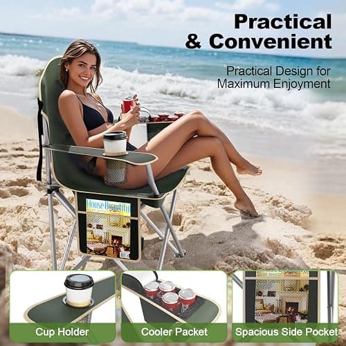 VTOY Folding Camping Chairs Durable 600D Oxford, Portable Outdoor Chair with Cooler Pouch, Cup Holder & Storage Pocket for Camping, Beach, Fishing thumbnail 3