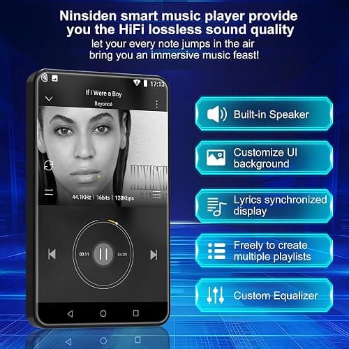 144GB Portable MP3 Player with Bluetooth and WiFi, Ninsiden 4" HD Full-Color Touch Screen MP3 Music Player with Spotify,Amazon Music,Pandora,YouTube,Android Mainstrem Media MP4 Player for Kids,Black thumbnail 4