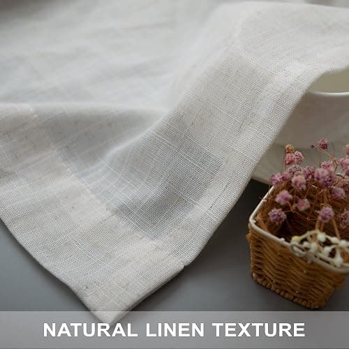 Natural Linen Back Tab Curtains 84 Inch Length for Living Room 2 Panel Pocket Drape Light Filtering Semi Sheer Neutral Country Rustic Farmhouse Boho Curtain Bedroom Muslin Look Ivory Cream Colored thumbnail 7