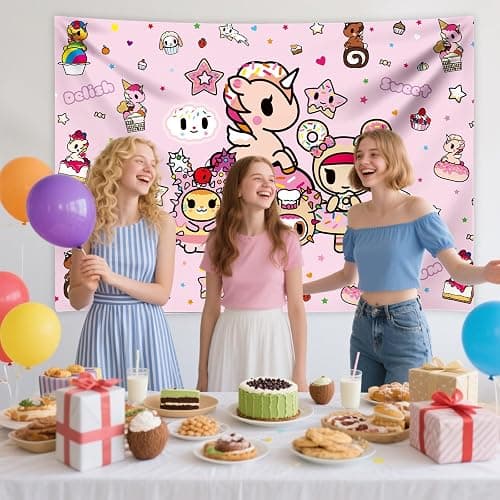 Official Tokidoki Unicorno Tapestry Wall Hanging, 3x5ft Party Photography Backdrop Decorations for Living Room Bedroom Home, Cartoon Birthday Party Supplies Banner Tablecloth(Delicious_Unicorni) thumbnail 5
