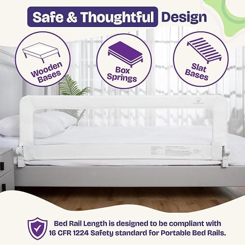 ComfyBumpy 1-Pack Bed Rail for Toddlers 55.5" L x 19.5" H | Toddler Bed Rails for Twin, Full, Queen & King Mattress Size | Swing Down Rail Guard | Mattress Side Rail for Kids | White thumbnail 7