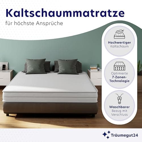 Träumegut24 AquaFlex 7-Zonen Matratze 140x200 cm | H2&H3 | Ergonomische Kaltschaummatratze | Hypoallergen & Antibakteriell | Bezug abnehmbar & waschbar | Oeko-TEX® | (19cm, 140 x 200 cm) thumbnail 3