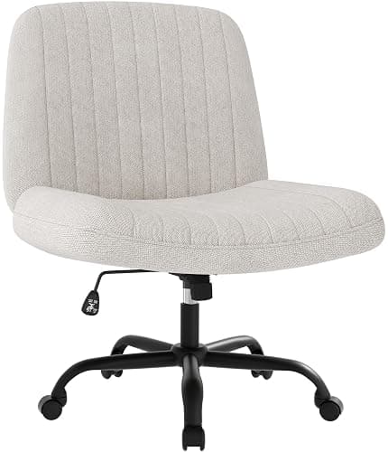 Shintenchi Criss Cross Chair,Cross Legged Office Seat with Wheels Armless Swivel Vanity Chair,Height Adjustable Wide Computer Task Seating for Home Office,Beige thumbnail 3