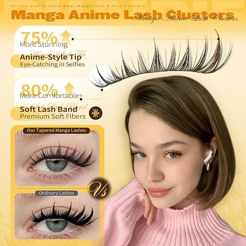 Manga Lash Clusters Fairy Eyelash Clusters Anime Cluster Eyelash Extensions 10-16mm Wispy Cluster Lashes Natural CD-Curly Lashes Clusters Individual Eyelashes for Clean Girl Makeup/No Makeup thumbnail 4