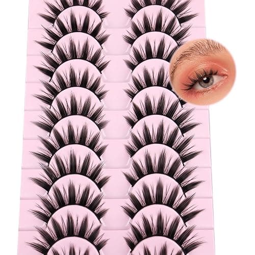 False Eyelashes 10 Pairs Manga Lashes Japanese Style Anime Thick Cosplay Lashes Natural Look 16MM Spiky 8D Wispy Faux Mink Lashes Full Strip Doll Lashes by FANXITON thumbnail 4