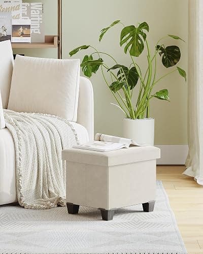 Kerioers Storage Ottoman, Foldable Ottoman Foot Rest, Foot Stool, Bench with Storage, 660 lb Load Capacity, for Living Room, Bedroom, Dorm, Cream White FSS10W01V2 - 12.9"D x 16.1"W x 12.9"H - Cream White thumbnail 3