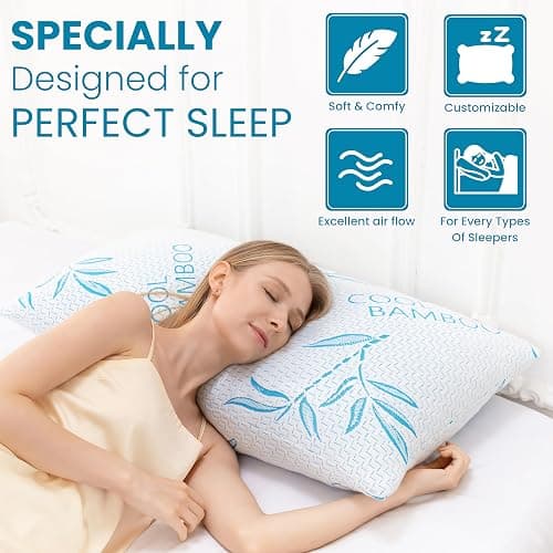 2 Pack King Size Pillows for Sleeping, Cooling Shredded Memory Foam Adjustable Bed Pillow with, Removable/Washable Cover (King 2 Pack) thumbnail 3