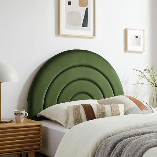 Modway Solana Soft Arch Shaped Round Twin Headboard in Moss Green – Upholstered Headboard – Stain-Resistant Performance Velvet Headboard for Twin Beds - Image 1