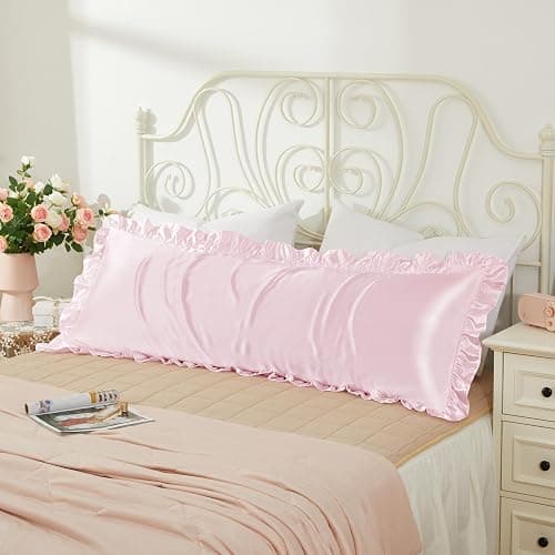 HommxJF Blush Pink Satin Pillowcases Body Pillow for Hair and Skin,Blush Pink Body Pillow Silk Pillowcase with Envelope Closure Princess Room Decoration thumbnail 3