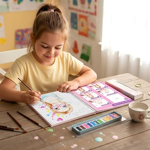 BSCOOL Water Coloring Book for Beginners – Painting Kits for Kids Ages 5 and up. Watercolor Book with 12 Paint Palettes, 1 Brush, and Guides. Fashion Painting for Girls with 15 Pre-Drawn Models. Gift for Girl Ages 5,6,7,8 thumbnail 2