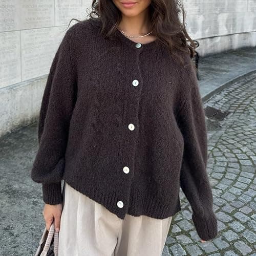 YILEEGOO Women's Solid Color Knit Cardigan Top V Neck Fuzzy Long Sleeve Button Down Sweaters thumbnail 6