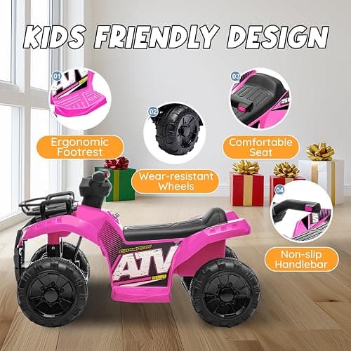 XCAR 6V ATV for Kids, 4 Wheeler for Toddlers with Music, Horn, Lights, 1.2mph Max Speed, Pink thumbnail 5