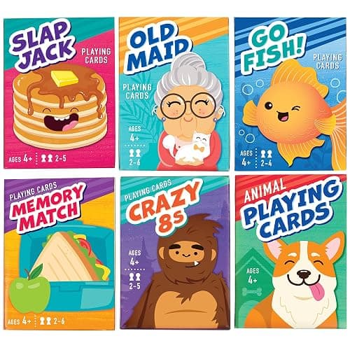LotFancy Card Games for Kids, 6 Decks, Go Fish, Old Maid, Crazy Eights, Memory Match, Slap Jack, Animal Playing Cards, Easter Basket Stuffers, Stocking Stuffers, Birthday Gifts - Image 1