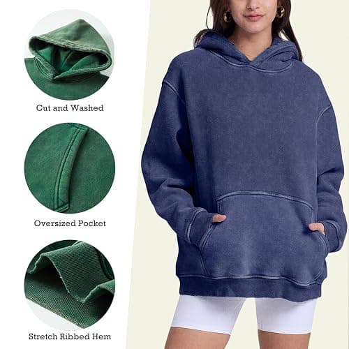 FAIABLE Womens Oversized Hoodie Couples Heavyweight Hoodies Vintage Acid Wash Hoodie Cotton Fleece Hoodies for Women thumbnail 3