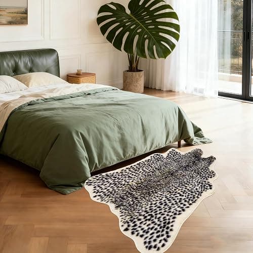 Leopard Print Rug, Cute Faux Cheetah Rugs Cowhide Skin Fur Rug Animal Printed Area Rug Cheetah Carpet for Bedroom,Livingroom, Home Office, 3.3x3.1ft thumbnail 6