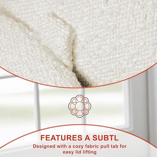 HomePop Storage Round Ottoman with Removable Lid |Homepop Home Décor|Upholstered Round Foot Rest Ottoman - Cream Boucle thumbnail 6