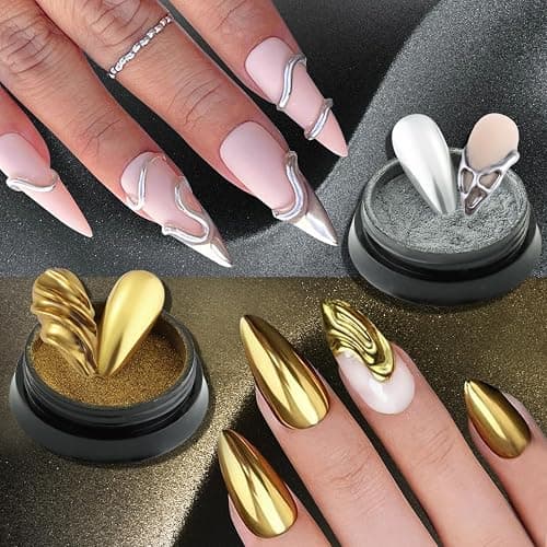 Fcozpjk 24 Colors Chrome Nail Powder Set Metallic Mirror Effect for Nails | Gold Silver Pink Chrome Nail Powder White Pearl Iridescent Multichrome Powder for Nails Rubbing Pigment Manicure Supplies thumbnail 2