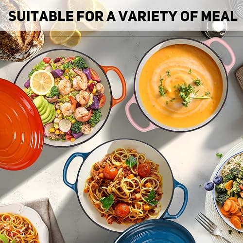 Enameled Cast Iron Dutch Oven with Proofing Basket, Non-Stick Ovenproof Casserole Pot, Pink Dutch Oven for Braising, Stews, Roasting & Bread Baking 5Litres-26cm thumbnail 5