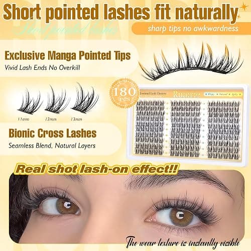 Manga Lash Clusters Wispy Eyelash Clusters Natural 180pcs Individual Lashes Spiky Lashes Clusters C Curly Cluster Eyelash Extensions 11-13mm DIY at Home Eyelashes Clusters by Ruairie thumbnail 3