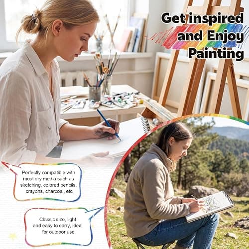 4 Pack A5 Sketch Books, 5.8 x 8.3 Inch Sketchbook, 68lb/100gsm Top Spiral Bound Sketch Pad, Acid Free Art Supplies Drawing Painting Sketching Paper for Woman Artists (30 Sheets Each) thumbnail 6