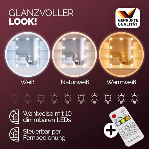 Casaria® Schminktisch mit Spiegel LED Beleuchtung Fernbedienung Schublade Beleuchtet Organizer Weiß Frisiertisch Ablagen 110x40cm Kosmetiktisch Holz thumbnail 3
