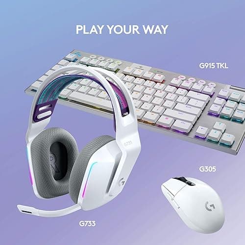 Logitech G733 LIGHTSPEED Wireless Gaming Headset with Suspension Headband, LIGHTSYNC RGB, Blue Voice Mic Techonolgy and PRO-G Audio Drivers - White thumbnail 9