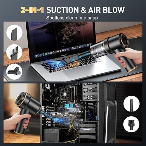 KMM Handheld Car Vacuum Cleaner, 9000PA Vacuum Cleaner & Air Duster, 120W High Power Vacuum Portable Cordless, Hand Held Vacuum Rechargeable with Multi-Nozzles & LED Light for Home, Car, Office thumbnail 2