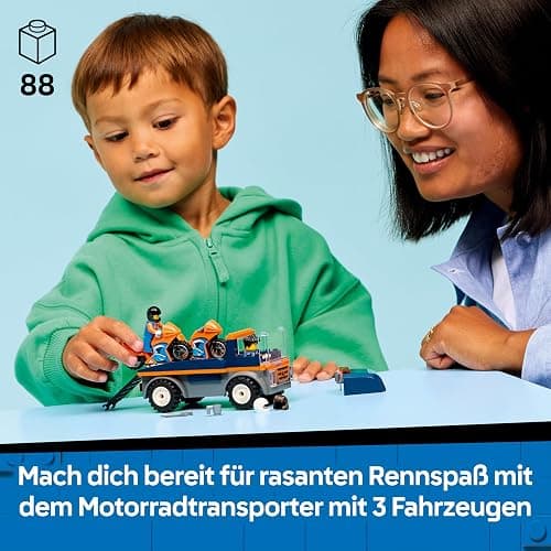 LEGO City Motorradtransporter - Spielzeug zur Förderung der Feinmotorik mit Transporter, 2 Motorrädern, 2 Minifiguren, Rampe und Zubehör - Geburtstagsgeschenk für Jungen ab 4 Jahren - 60491 thumbnail 4
