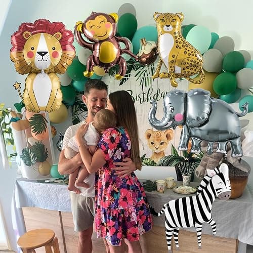 Jungle Safari Animals Balloons, Jungle Safari Theme Birthday Party Decorations, Lions Zebra Elephant Monkey Leopard Foil Balloons for Kids Boys Wild One Zoo Birthday Baby Shower Party Decor Supplies thumbnail 5
