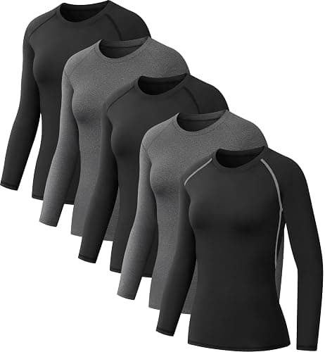 NebuKinex 5 Pack Women's Compression Shirt Long Sleeve Workout Tops Athletic Baselayer Quick Dry Gym Yoga Running T-Shirt - Image 1