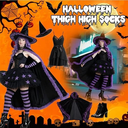 Zando Halloween Striped Women Thigh High Socks Fingerless Gloves Arm Warmers Thigh Highs Over the Knee Socks Leg Warmers thumbnail 5