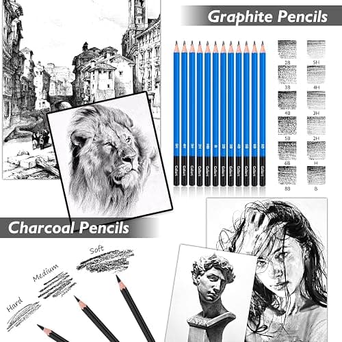 Caliart 176PCS Art Supplies Sketching Kit with 100 Sheets 3-Color Sketch Book, Graphite Colored Charcoal Watercolor & Metallic Pencils, Drawing Set Christmas Gifts for Adults Teens Girls Boys Kids thumbnail 4