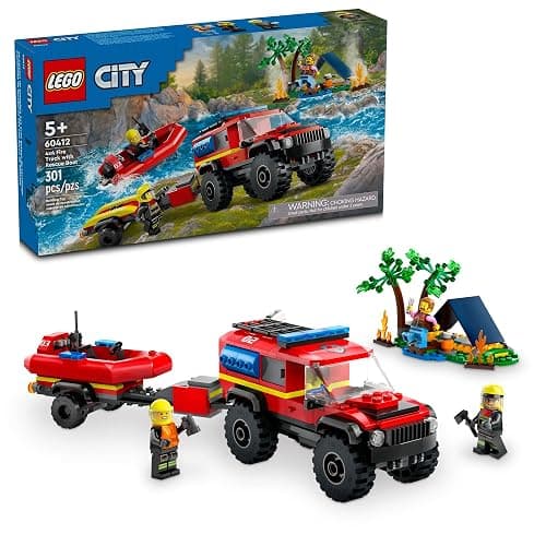 LEGO City 4x4 Fire Truck with Rescue Boat - Building Toy for Boys & Girls, Ages 5+ - Gift for Birthdays - Truck Toy W/ 3 Minifigures - 60412 - Image 1