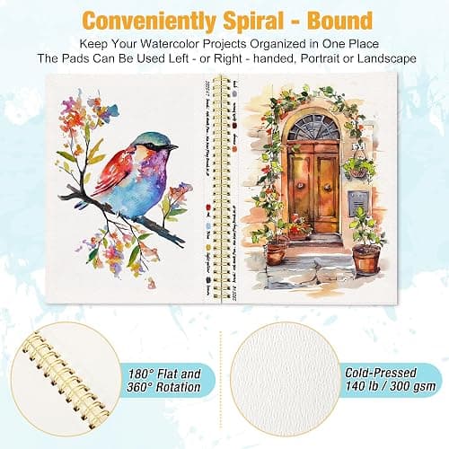 Creazic Watercolor Paper Pad, 5.5"x8.5” (24 Sheets, 140lb/300g), Spiral - Bound with Tear - Line. A Watercolor Journal and Sketchbook for Adults & Kids - Ideal for Smaller - Sized Exercises or Travel thumbnail 4
