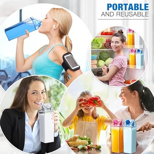 Remerry 3 Pcs Milk Carton Water Bottle Square Plastic Coffee Portable Reusable Milk Carton Cup Leakproof Juice Bottle thumbnail 6