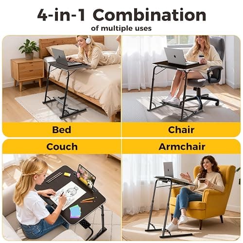 FoldWise Upgraded Folding TV Tray Table - Extra Large & Sturdy Laptop Table for Couch, Height & Angle Adjustable Desk for Dinner, Work & TV - Includes Footrest, Cup Holder, iPad Holder & Edge Stopper thumbnail 4