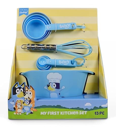 Handstand Kitchen Bluey My First Real Kitchen Tools Set with 1.5 Quart Mixing Bowl, Measuring Spoon Set, Measuring Cup Set and 8.5" Whisk - Image 1