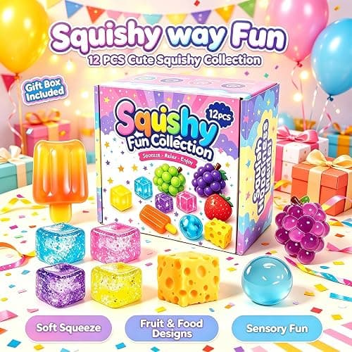 12PCS Squishy Box Mystery Fun Set Pack,Coconut Oil Strawberries, Soft Anxiety Relief with Wet Rebound, Squeeze & Squish Stress Reliever thumbnail 3