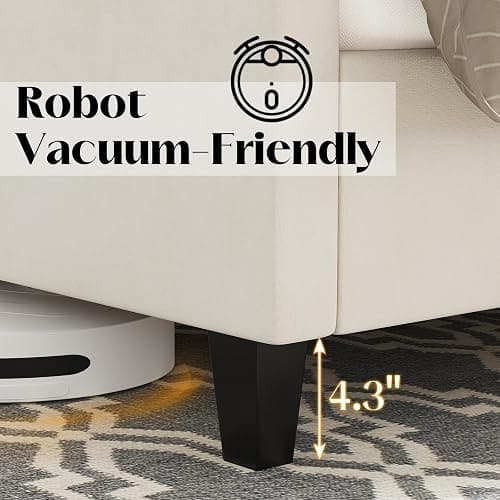 Jocisland Upholstered Bed Frame with Tall Headboard Wingback Platform Bed Tufted Deep Button Velvet/No Box Spring Needed/Easy Assembly (Cream, Queen) thumbnail 5